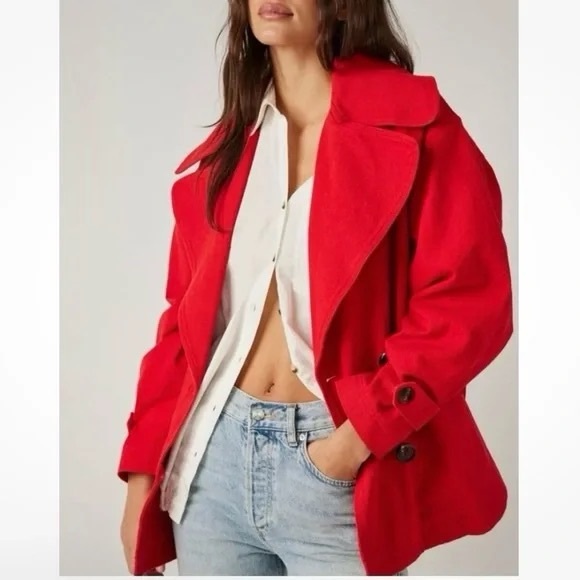 Free People Highlant Red Peacoat - Picture 1 of 14
